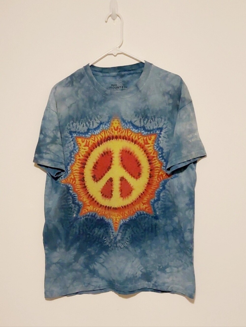 The Mountain Blue Tie-Dye Peace Sun Short Sleeved Graphic T-shirt GUC Size L
